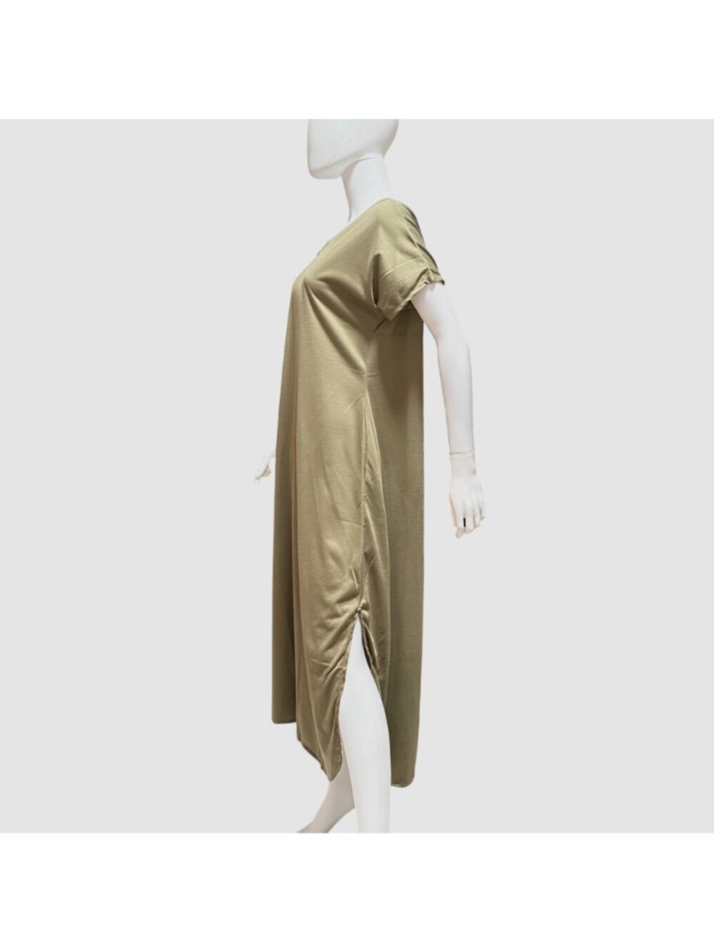 Womens Casual Maxi Dress 2XL Green Cotton Blend Short Sleeve Pockets Side Slit - Picture 3 of 7
